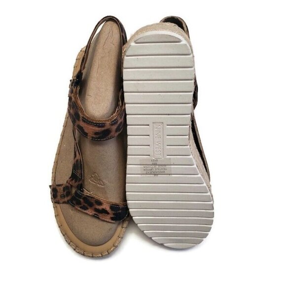 Nine West Womens Size 6 Gaduex2 Espadrille Wedge Open Toe Sandals Brown Leopard - Picture 7 of 8